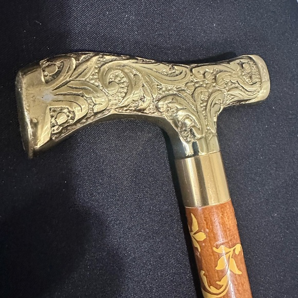 Accessories - Custom Made Brass Handle Floral Vintage Walking Cane Black Tip 31” tall